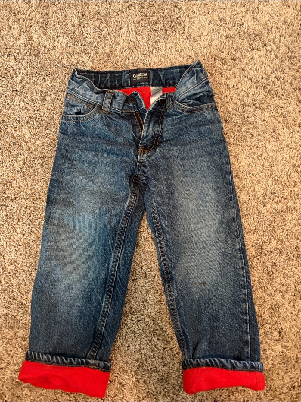 OshKosh B'gosh Boys Blue Denim Jeans with Red Cuffs